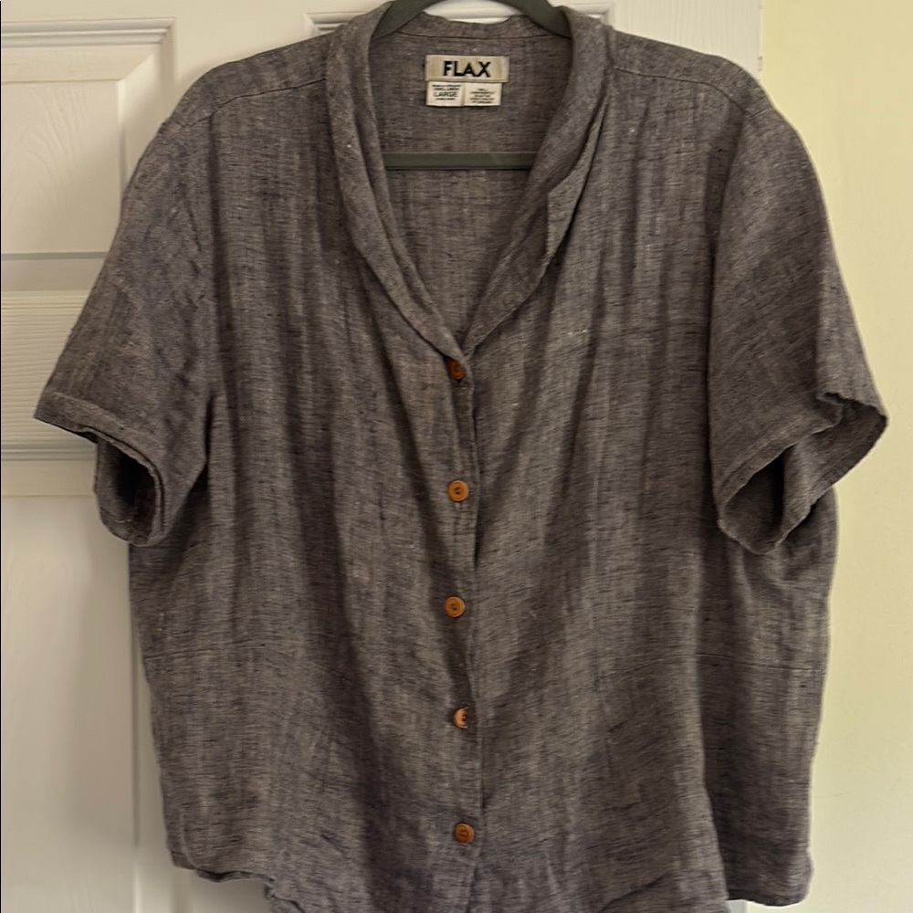 Flax Gray Casual Button Down Shirt Relaxed Fit
